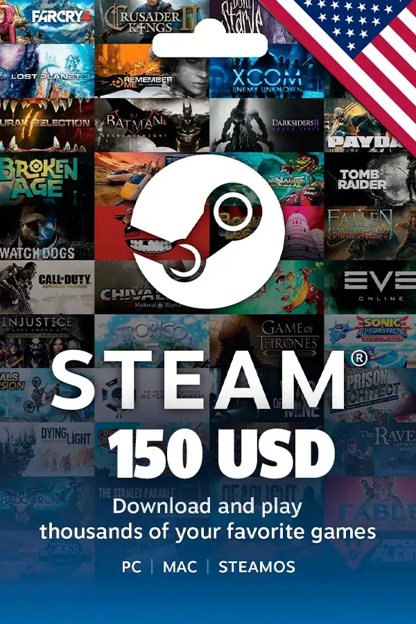 Подарункова карта Steam Wallet 150 USD (США)