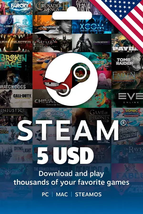 Подарочная карта Steam Wallet 5 USD (США)