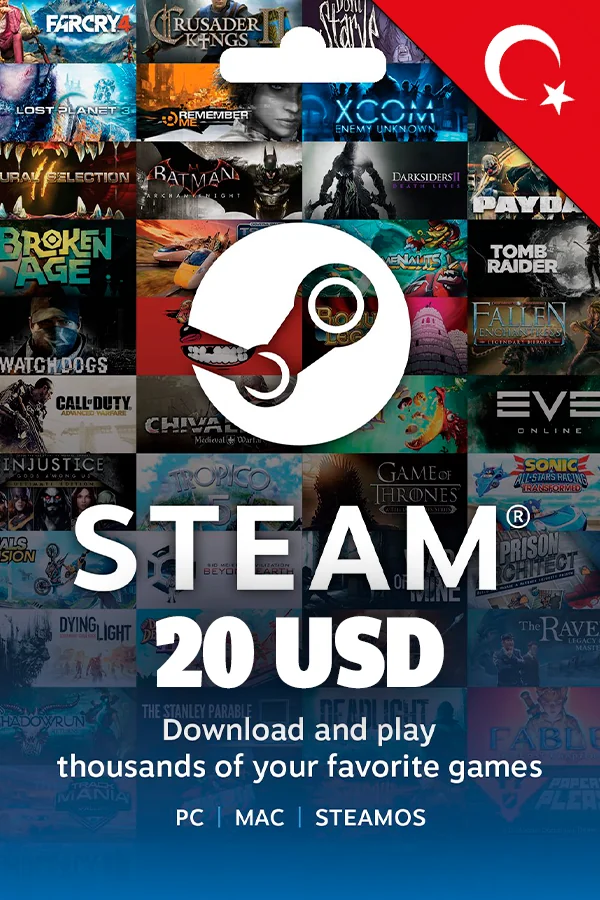 20 USD Турция Steam Подарочная карта