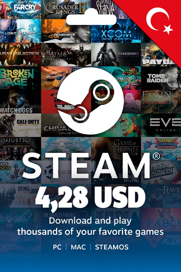 4,28 USD Турция Steam Подарочная карта